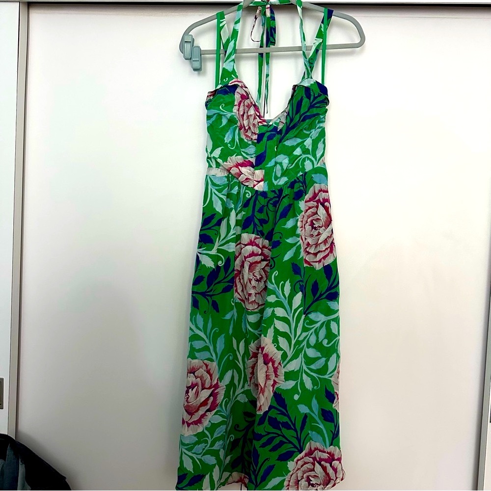 Anthropologie Pink and Green Halter Maxi Sundress